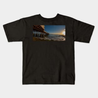 Fisheye view of Cromer beach at sunrise captured beside the Victorian pier Kids T-Shirt